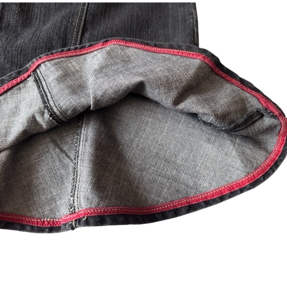 Vintage 1980 MOTTO black denim midi skirt trumpet flounce fit-n-flare women’s 12 - Picture 11 of 15